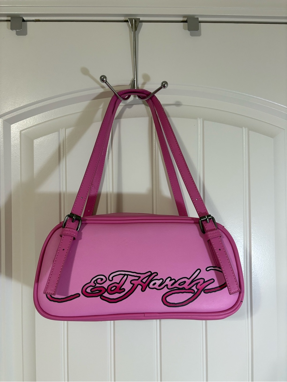 Ed Hardy Pink & Purple Floral Skull Shoulder Bag - Picture 4 of 5